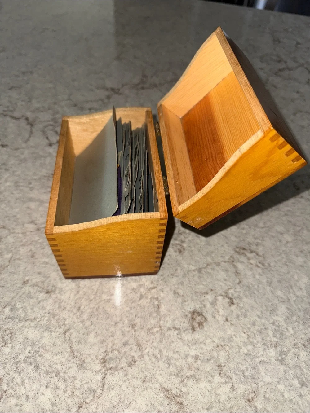 Vintage Wooden Recipe Box with Dovetail Joints Warm Honey Finish